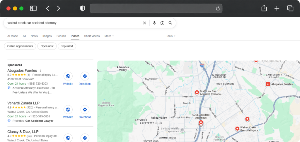 Google Maps local pack search results for local SEO