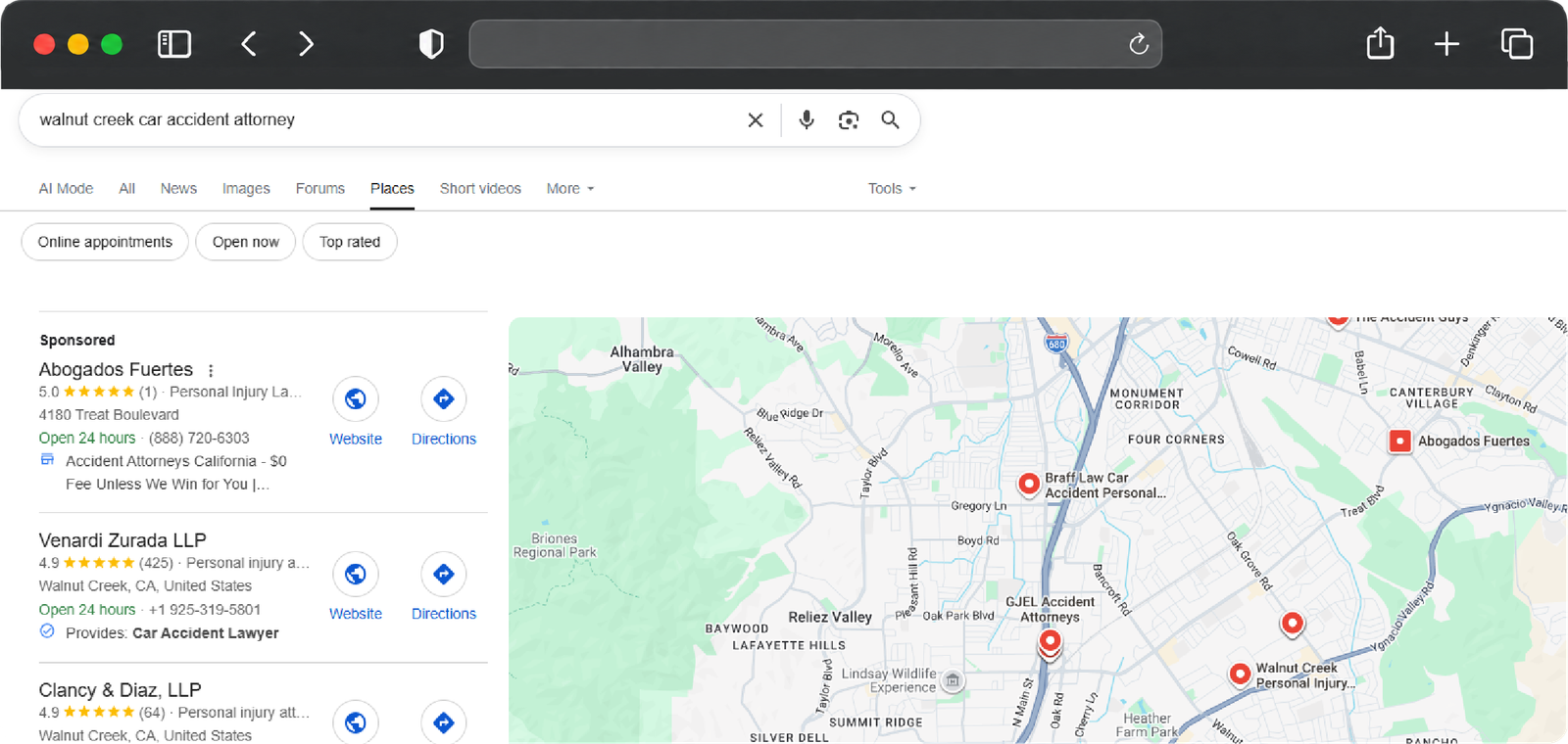 Google Maps local pack search results for local SEO
