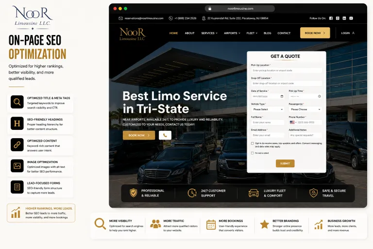 On-page SEO and website optimization for a limousine chauffeur company