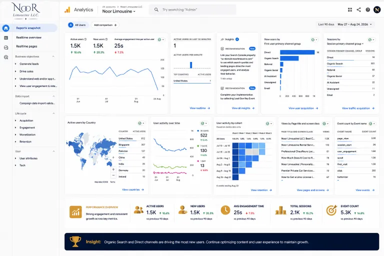 Conversion-focused website traffic analytics for a limousine company
