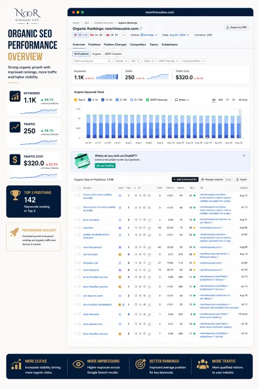 Organic visibility results for a limousine and chauffeur company