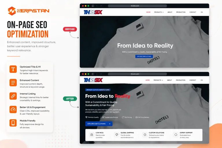 On-page SEO and website optimization for a manufacturing company