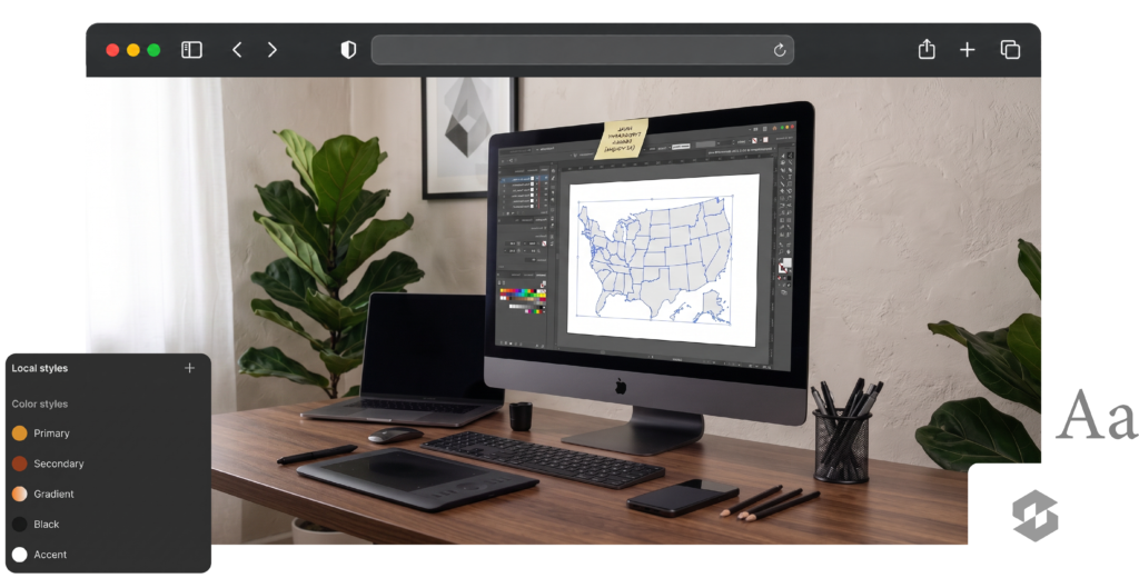 Map infographic graphic design on a desktop monitor