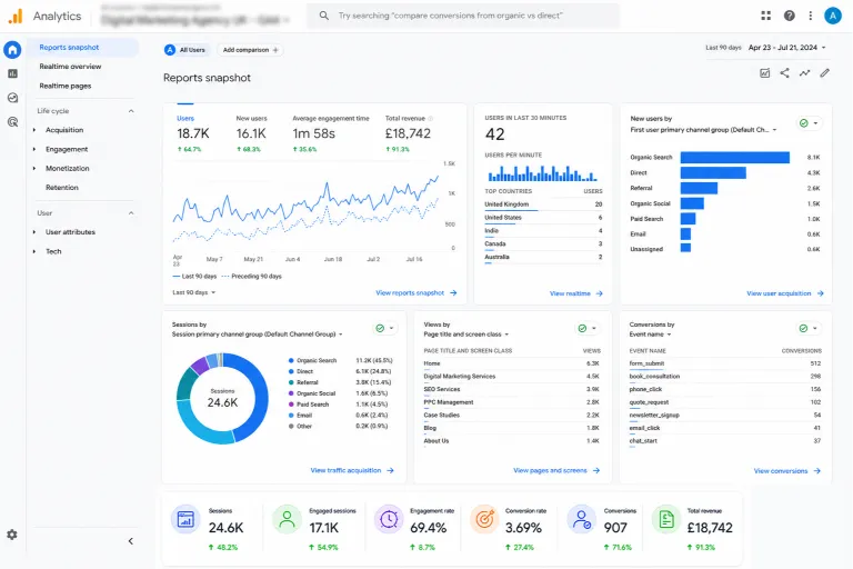 SEO case study domain overview with traffic, backlinks and keywords