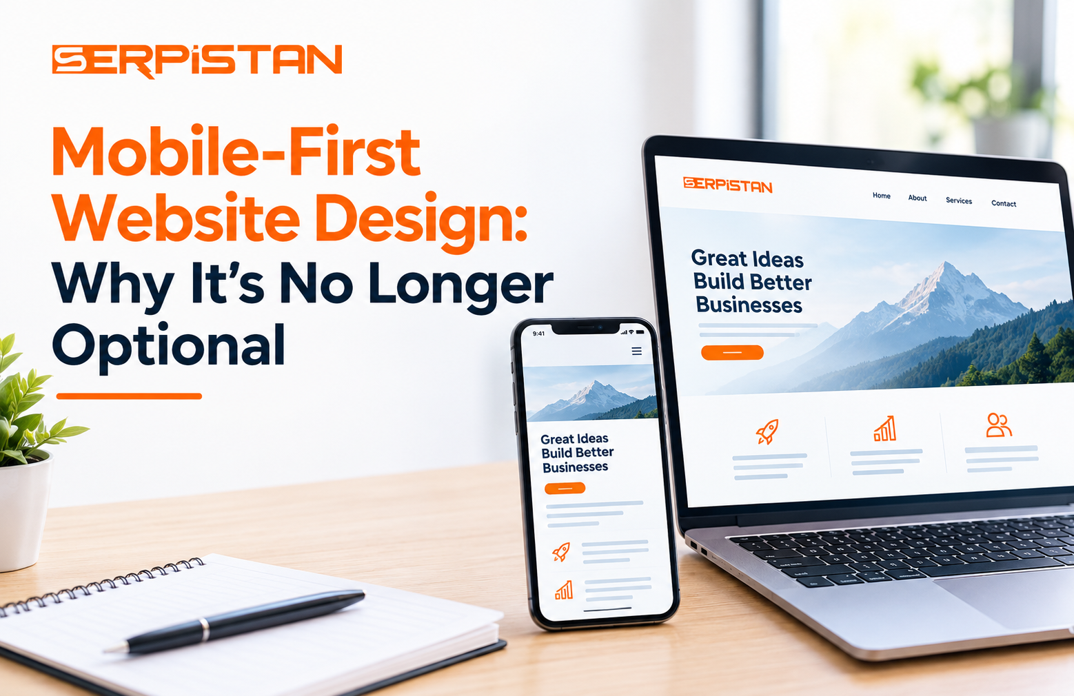 Mobile-first website design shown on a smartphone and laptop
