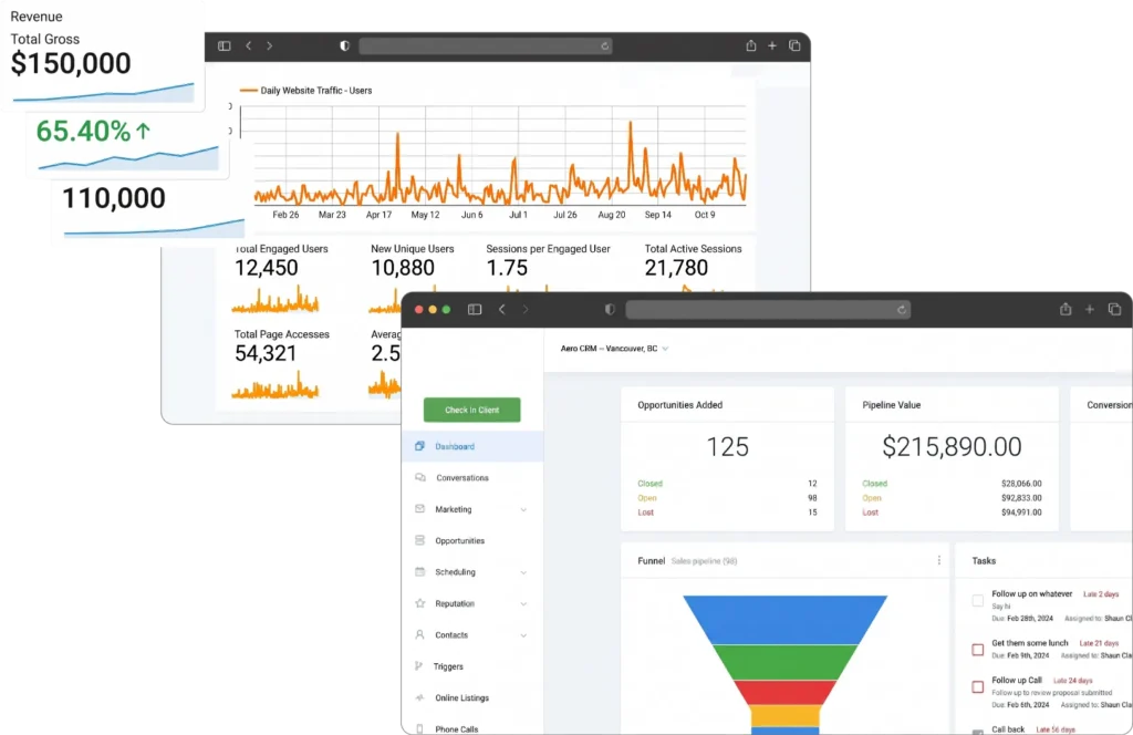 SEO analytics dashboard showing organic traffic growth and performance metrics