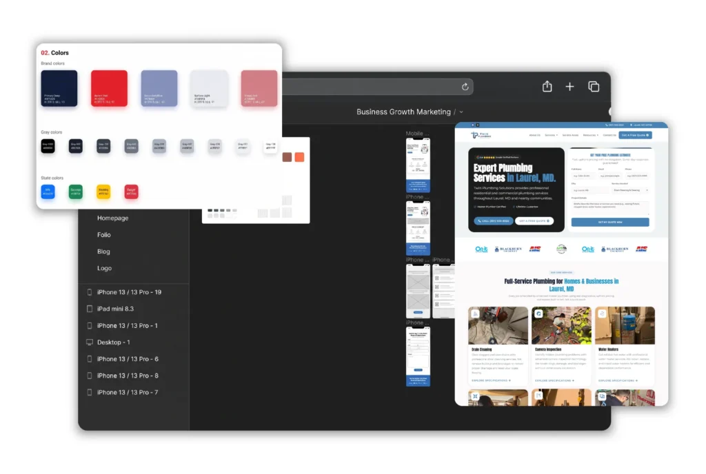 Website design color palette and branding elements for a client website