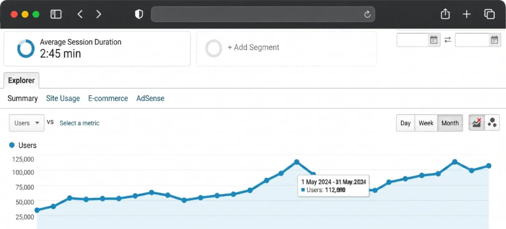 Website traffic analytics graph showing growth after a website redesign
