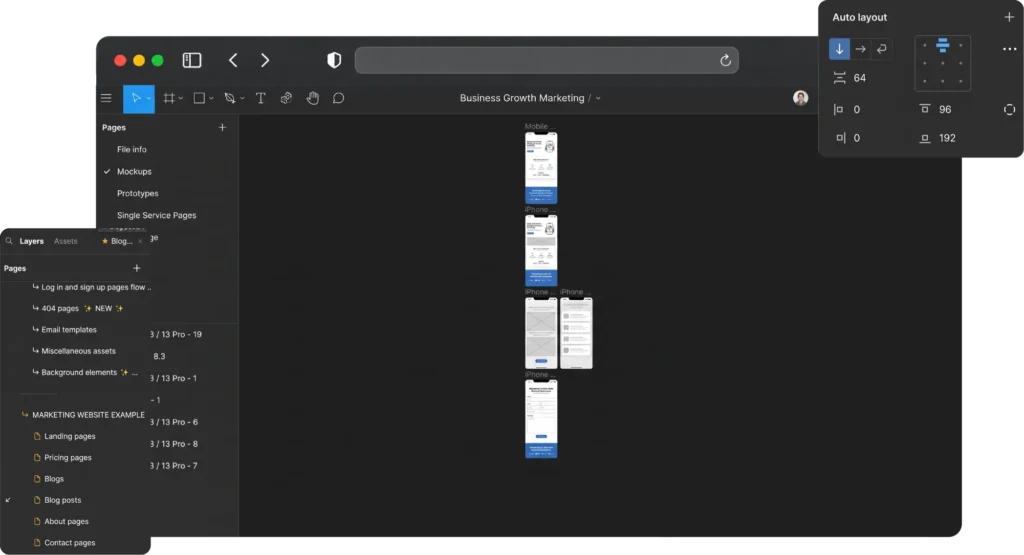 Website wireframe and layout design for a white label web design project