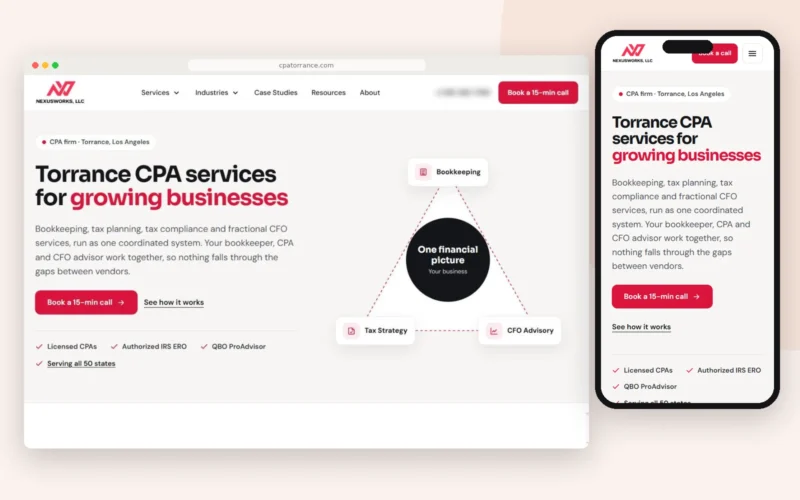 CPA Torrance website design – desktop and mobile home page