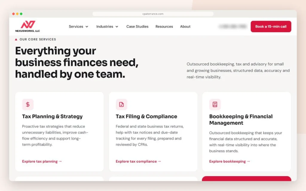 CPA Torrance core services section – UI design detail