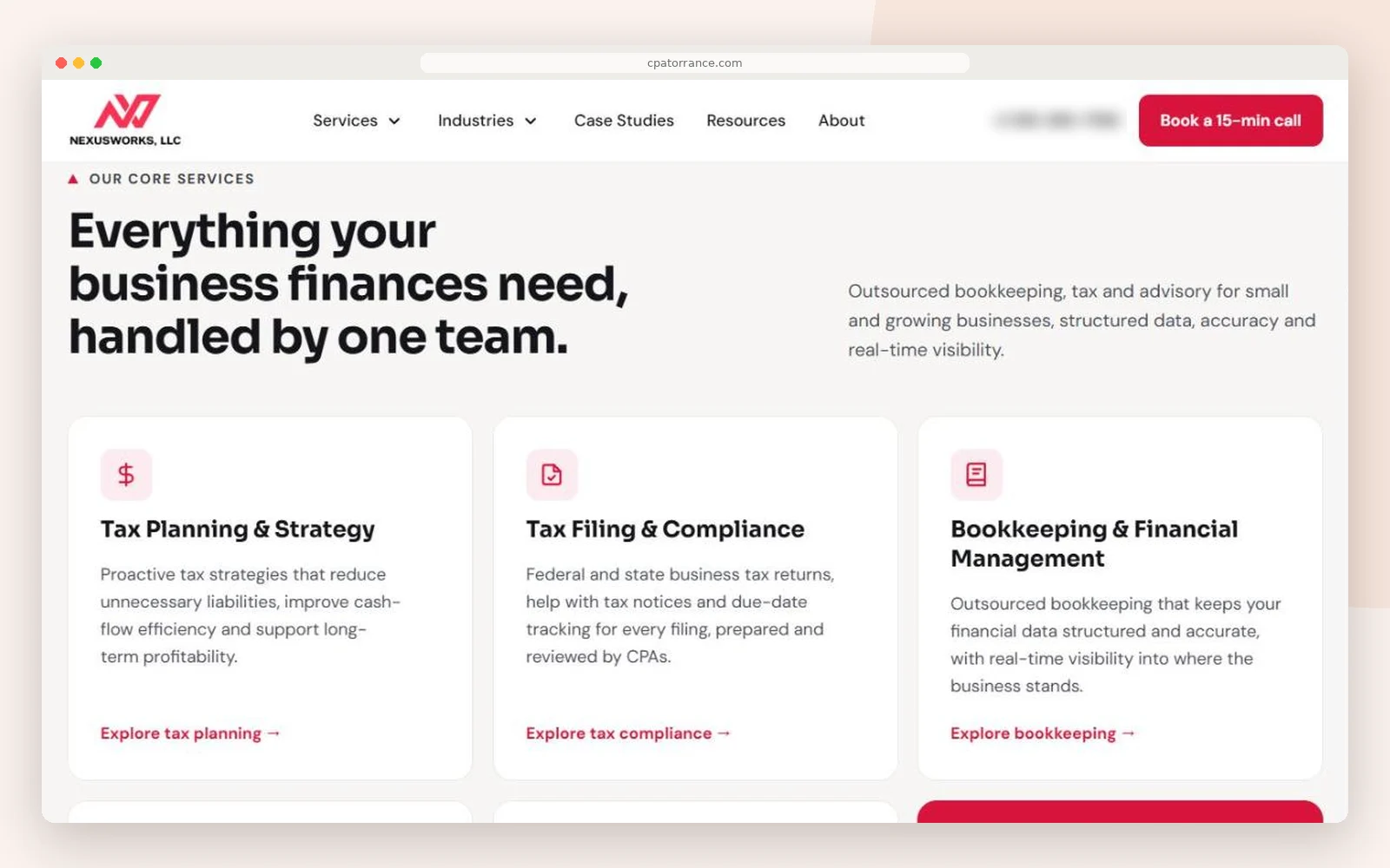 CPA Torrance core services section – UI design detail