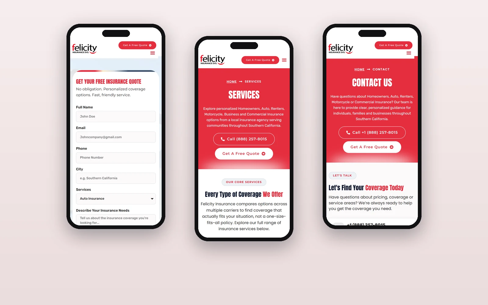 Felicity Insurance Services — mobile pages