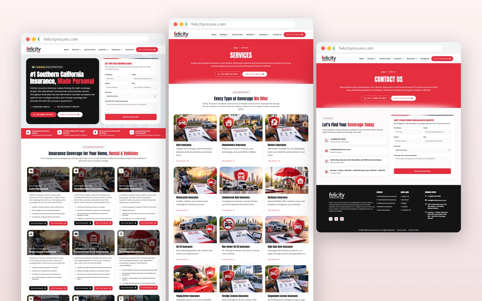 Felicity Insurance Services — key pages designed by SERPISTAN