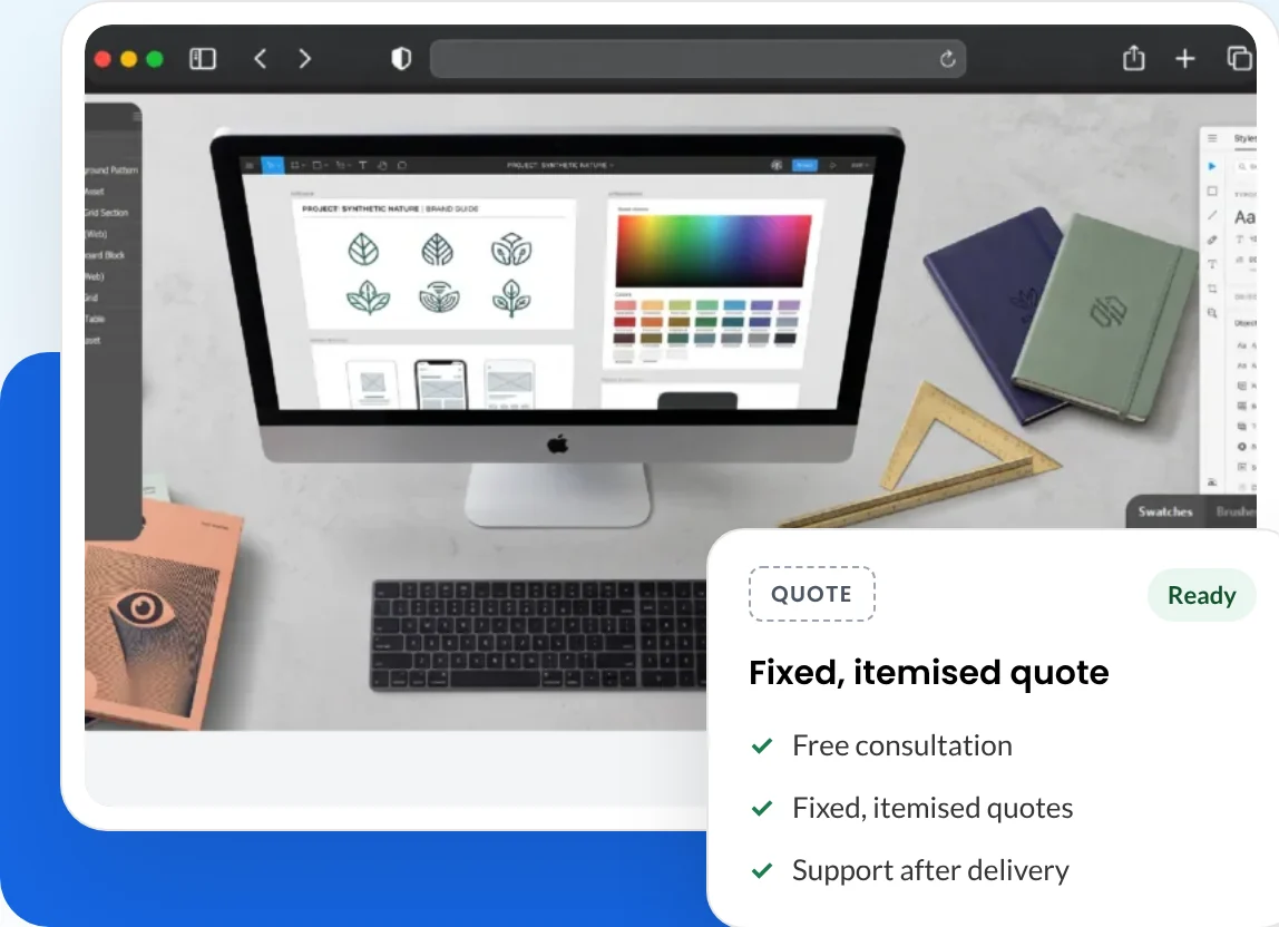 Graphic designer workspace brand colors