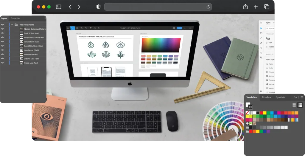 Graphic designer workspace brand colors