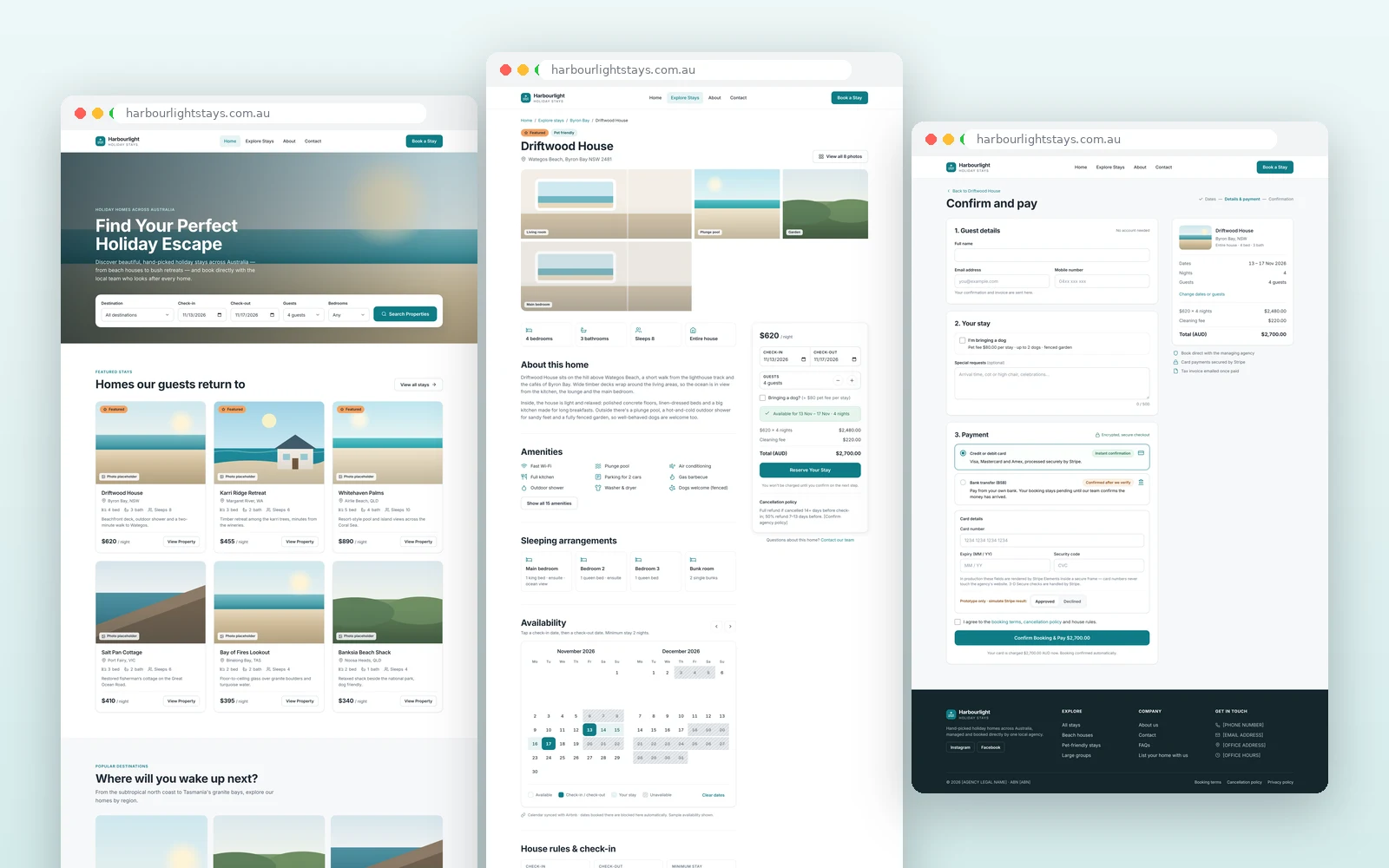 Harbourlight Stays — key pages designed by SERPISTAN