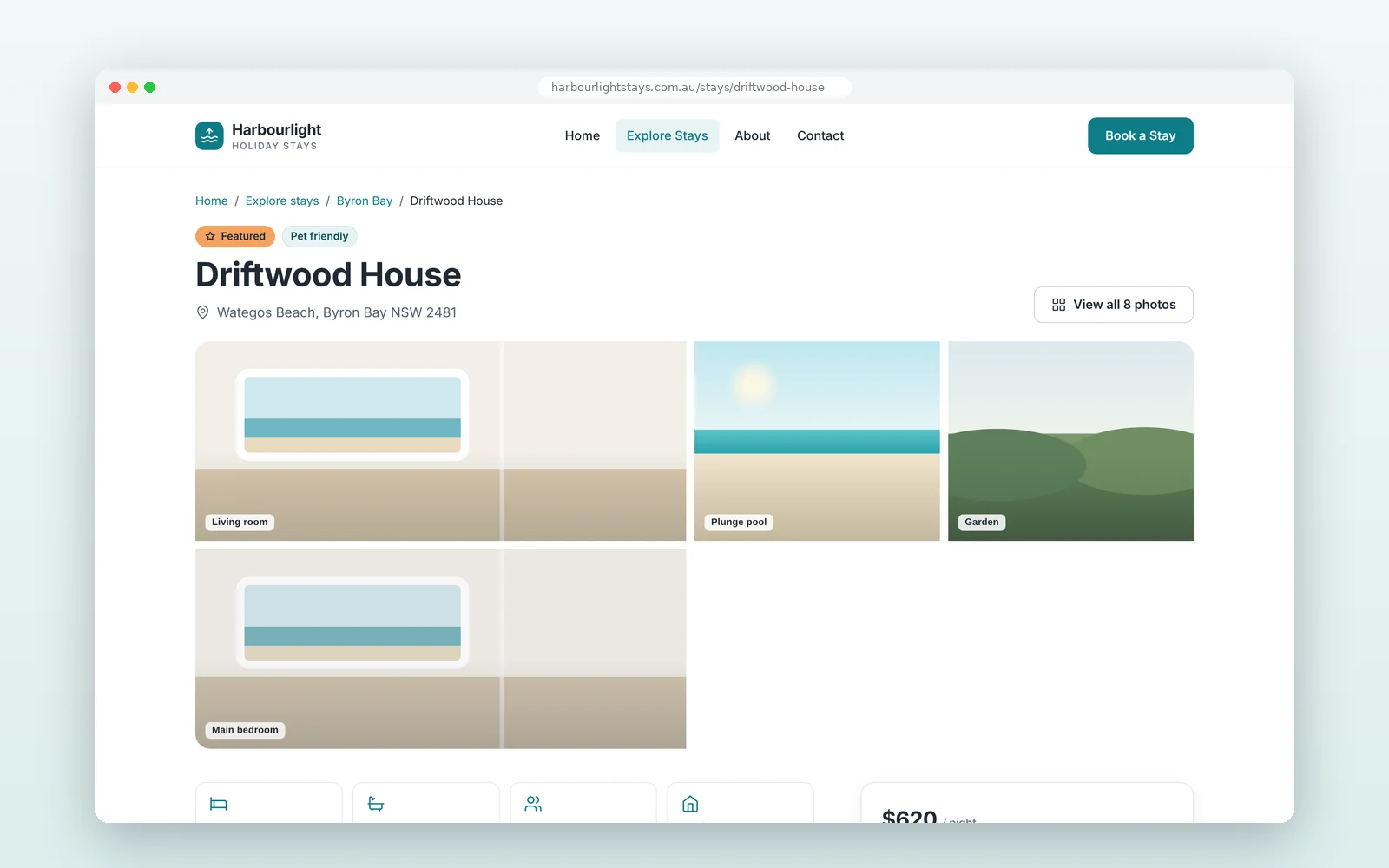 Harbourlight Stays — page detail