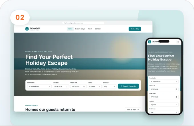 Holiday booking website design shown on desktop and mobile