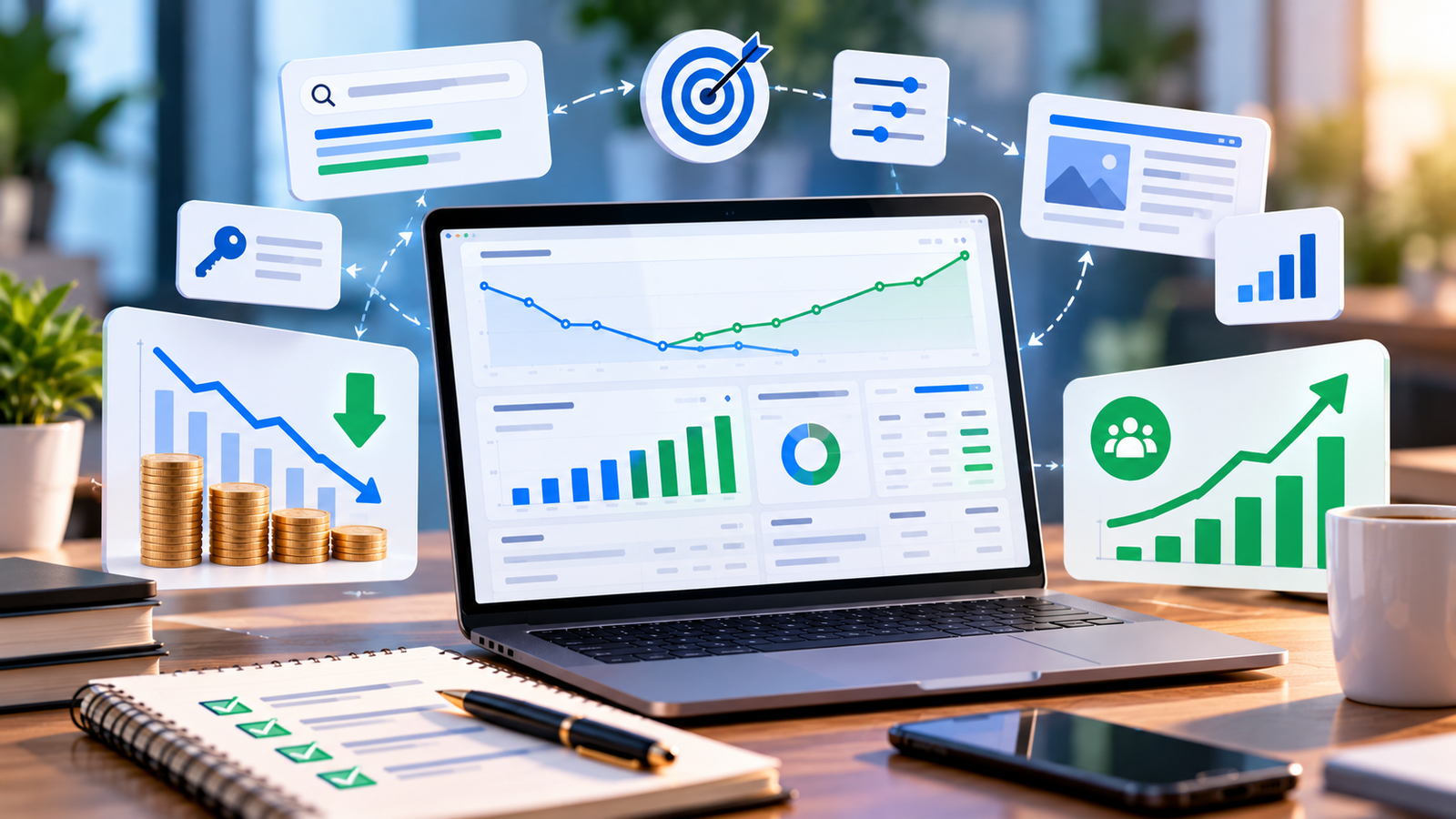 PPC analytics dashboard showing how to lower Google Ads cost per click