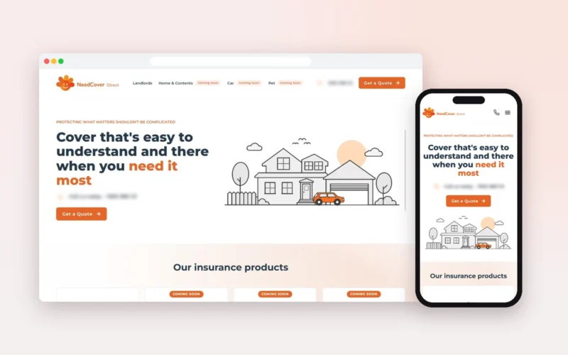 NeedCover Direct insurance website, designed and developed by SERPISTAN (desktop and mobile)