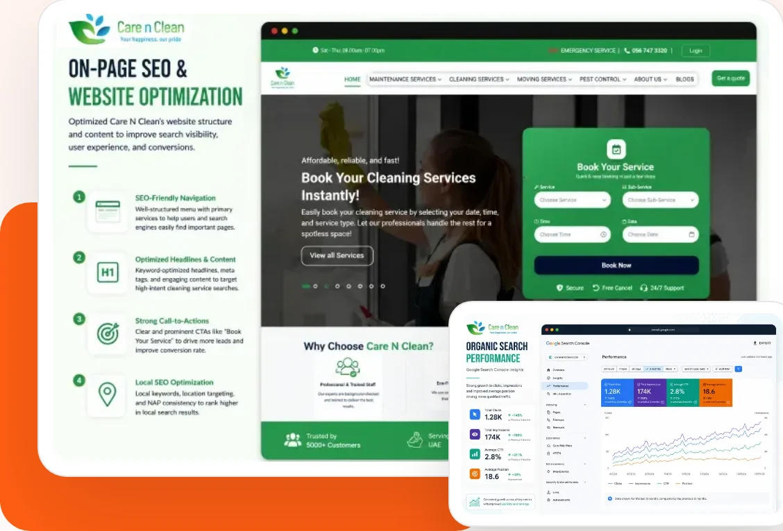 On-page SEO and website optimization for a cleaning services business