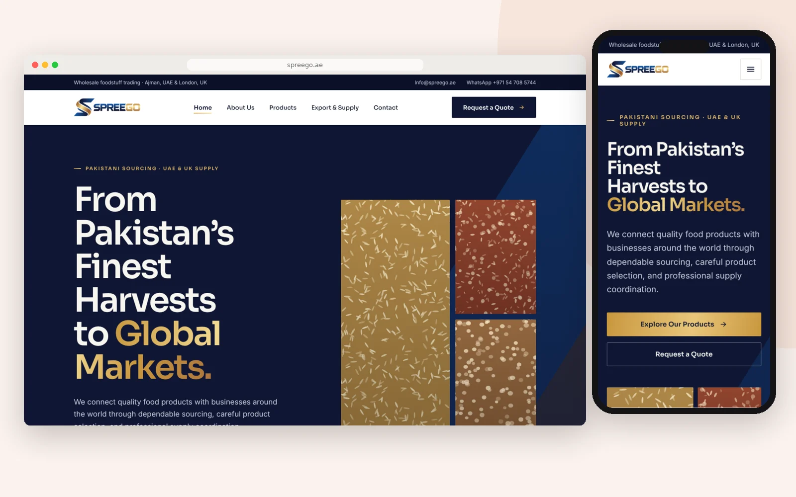 Spreego Trading website design – desktop and mobile home page